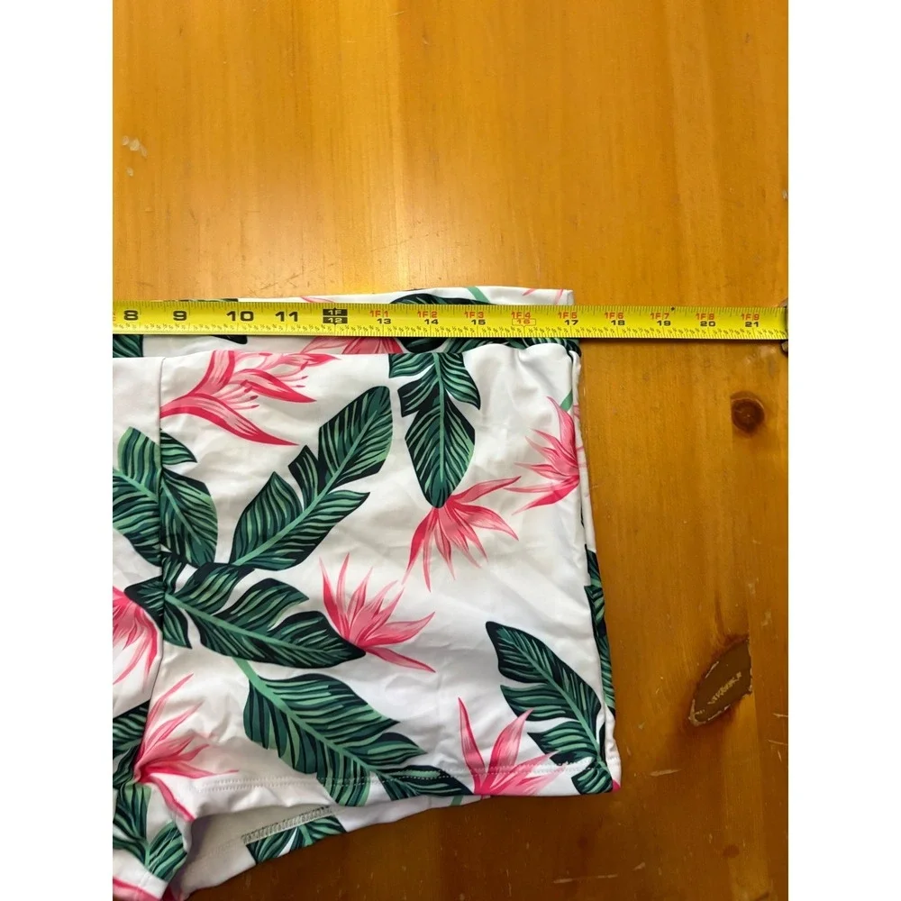 Coral Pink Ruffle Tankini Set‎ Tropical Floral Shorts Swimsuit Plus Size 3XL